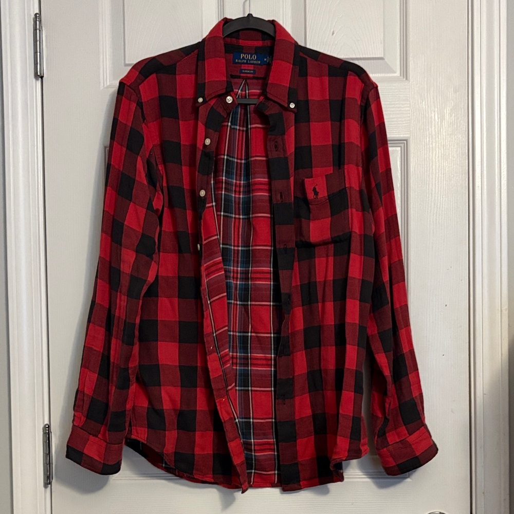 Polo by Ralph Lauren Men's Red and Black Checkered Shirt